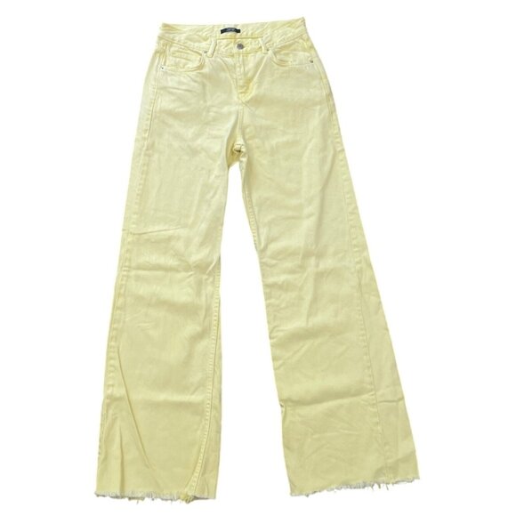 Wide-Leg Yellow Denim Jeans By Parfois Raw Hem Button Closure EUR M/MEX M 100% C - Picture 1 of 6